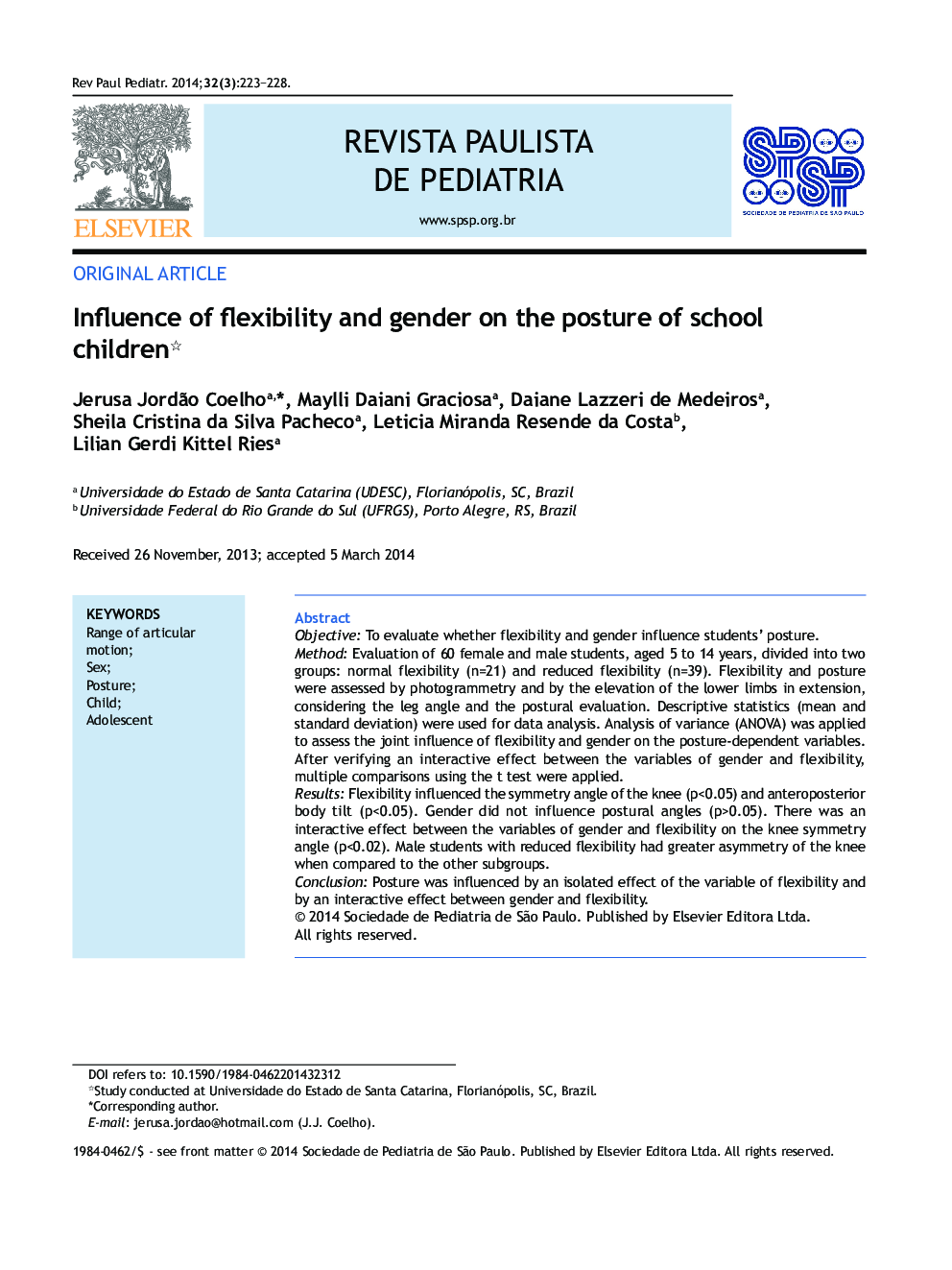 Influence of flexibility and gender on the posture of school children*