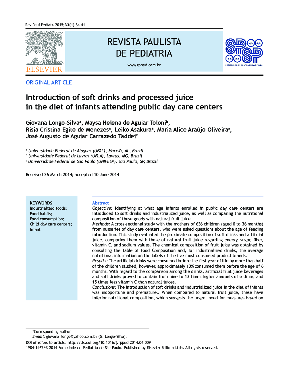 Introduction of soft drinks and processed juice in the diet of infants attending public day care centers