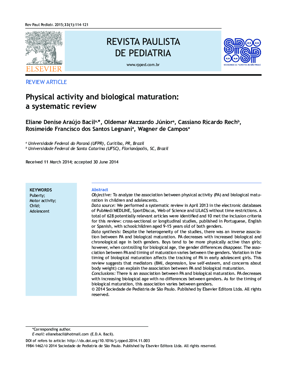 Physical activity and biological maturation: a systematic review