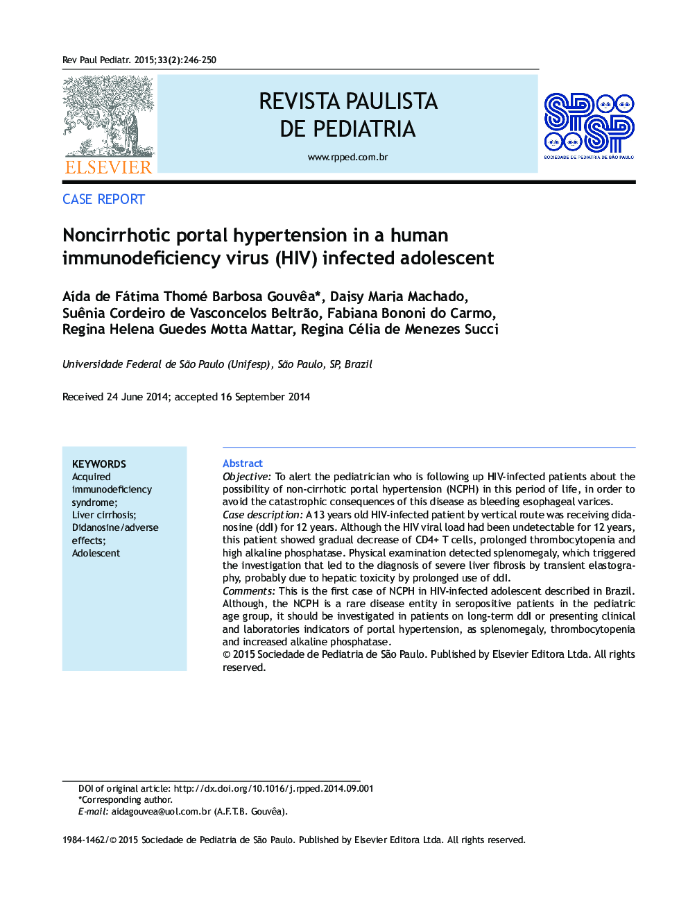 Noncirrhotic portal hypertension in a human immunodeficiency virus (HIV) infected adolescent