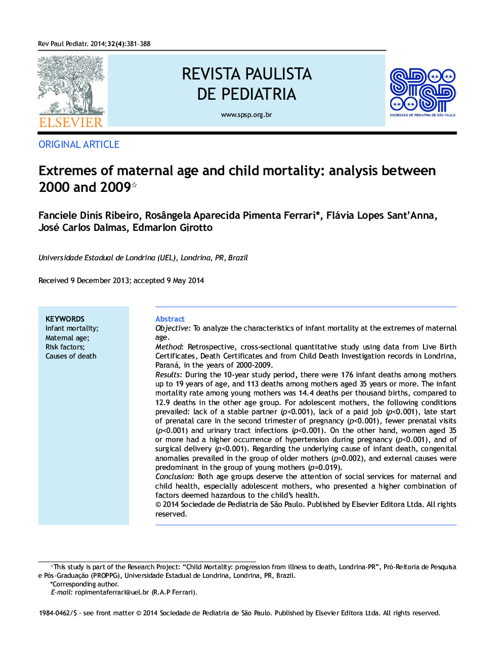 Extremes of maternal age and child mortality: analysis between 2000 and 2009*