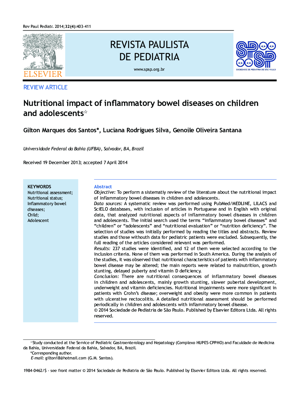 Nutritional impact of inflammatory bowel diseases on children and adolescents*