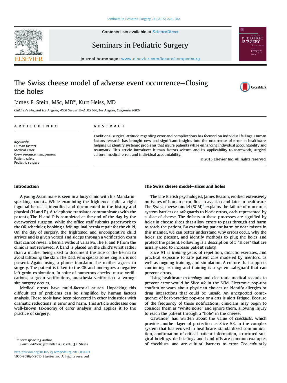 The Swiss cheese model of adverse event occurrence—Closing the holes