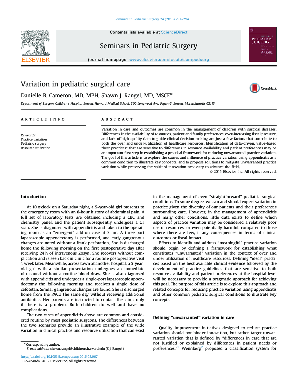 Variation in pediatric surgical care