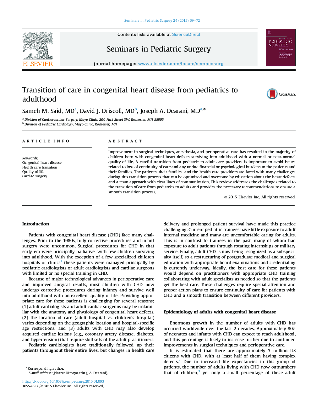 Transition of care in congenital heart disease from pediatrics to adulthood