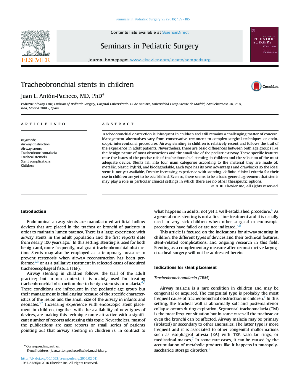 Tracheobronchial stents in children