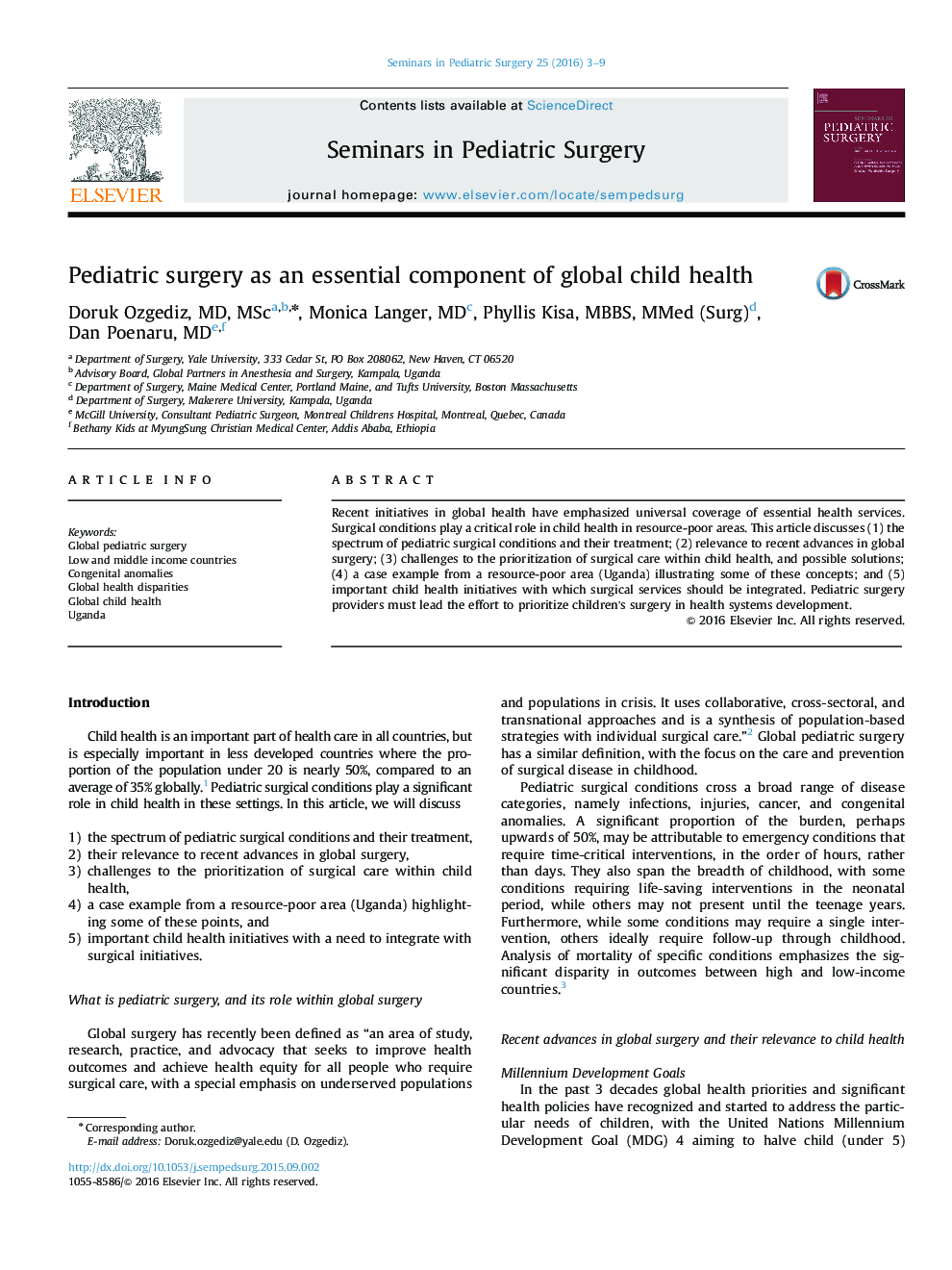 Pediatric surgery as an essential component of global child health