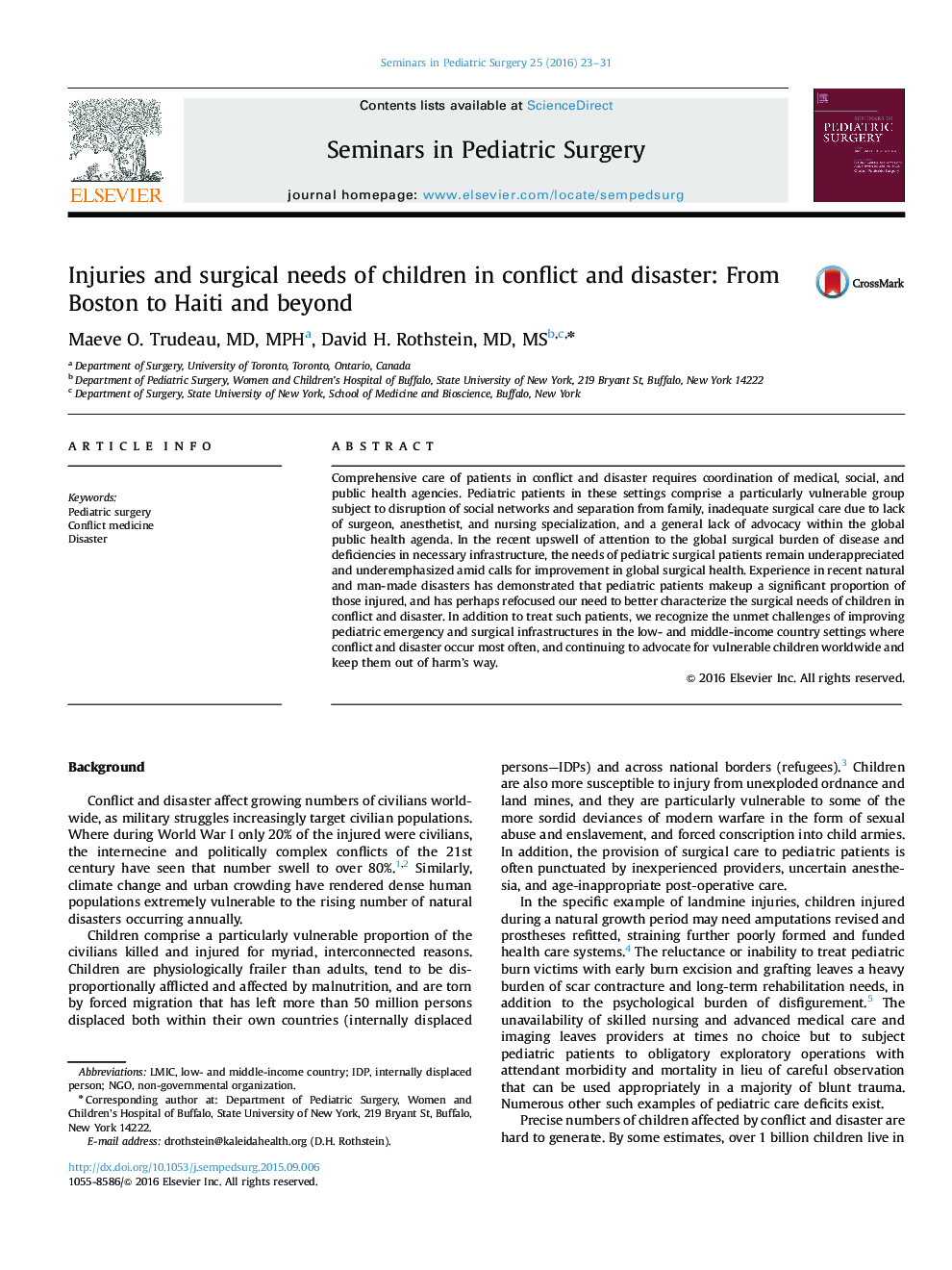 Injuries and surgical needs of children in conflict and disaster: From Boston to Haiti and beyond