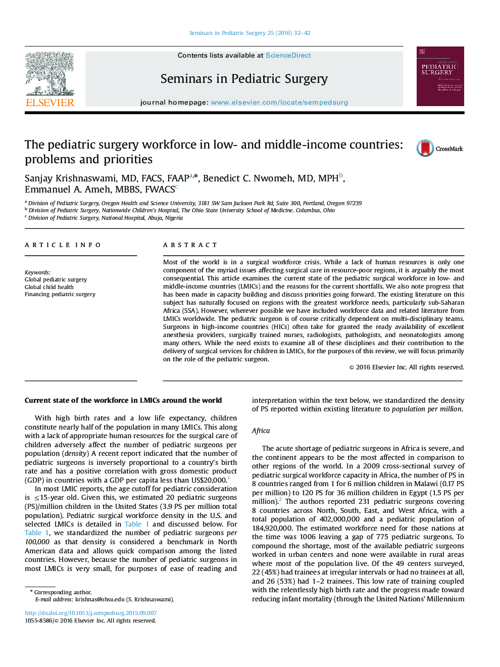 The pediatric surgery workforce in low- and middle-income countries: problems and priorities