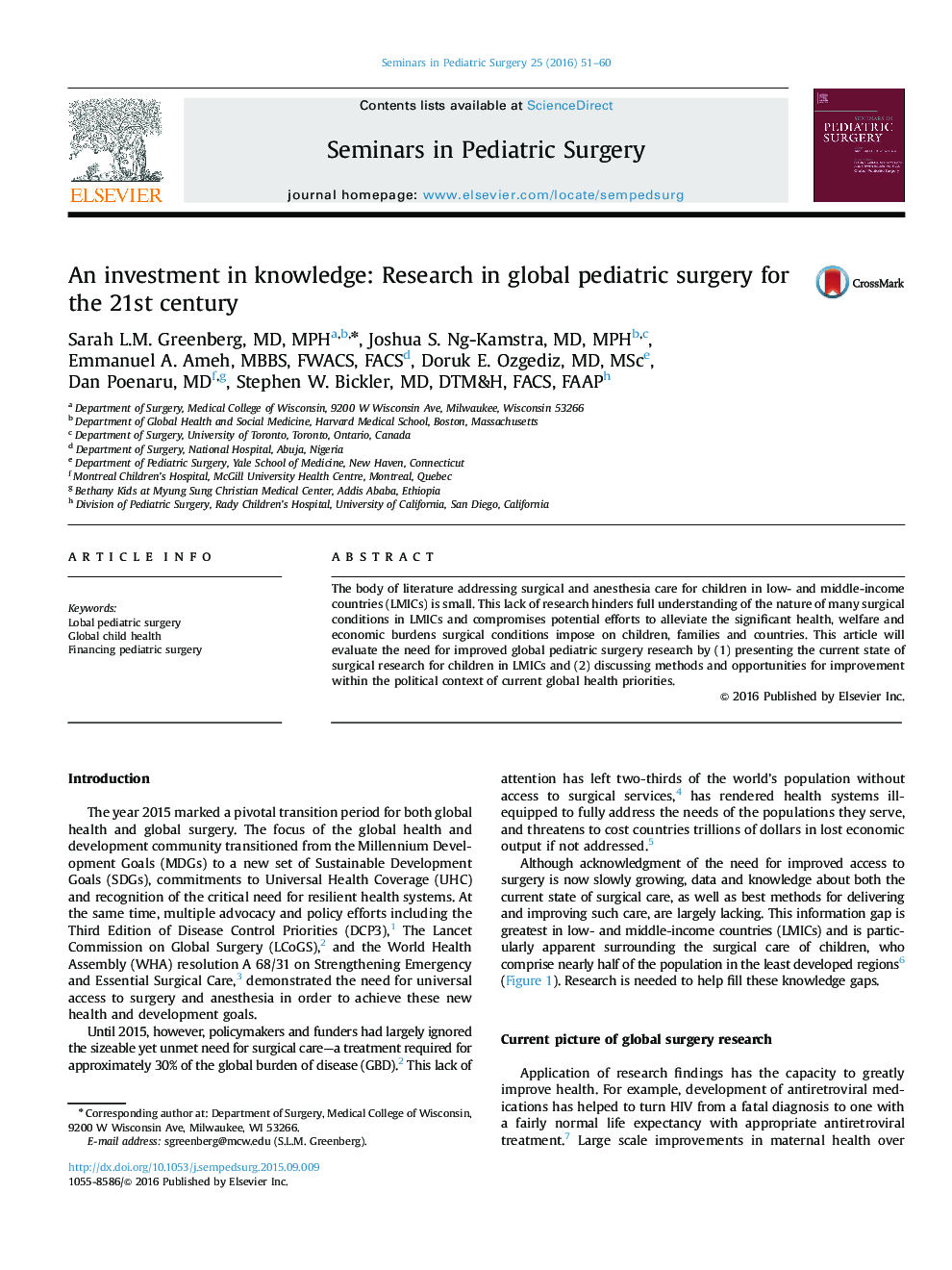 An investment in knowledge: Research in global pediatric surgery for the 21st century