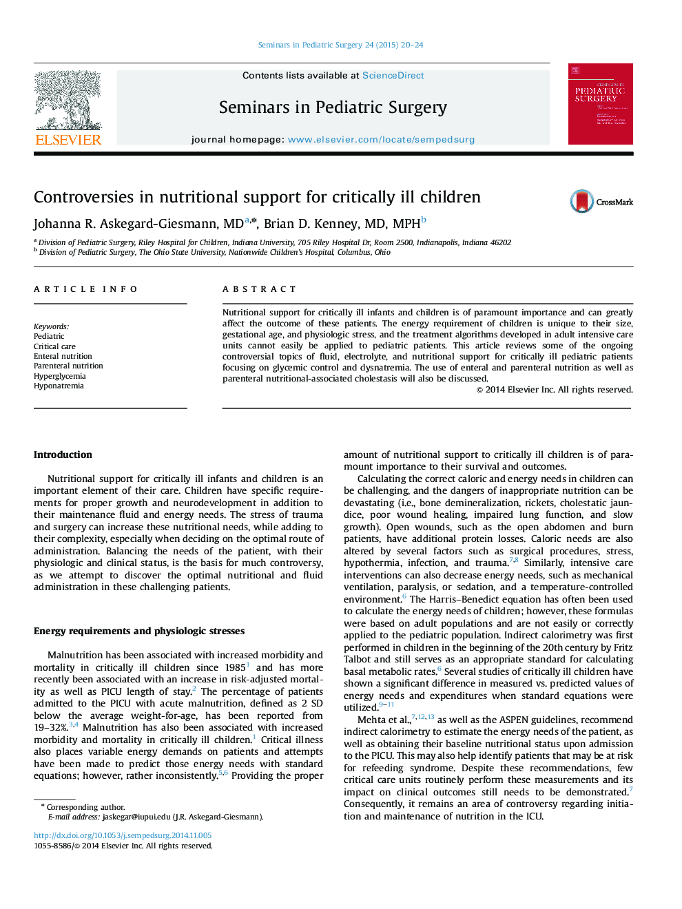 Controversies in nutritional support for critically ill children