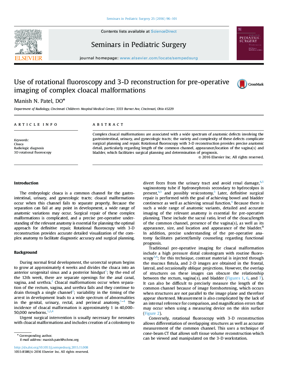 Use of rotational fluoroscopy and 3-D reconstruction for pre-operative imaging of complex cloacal malformations