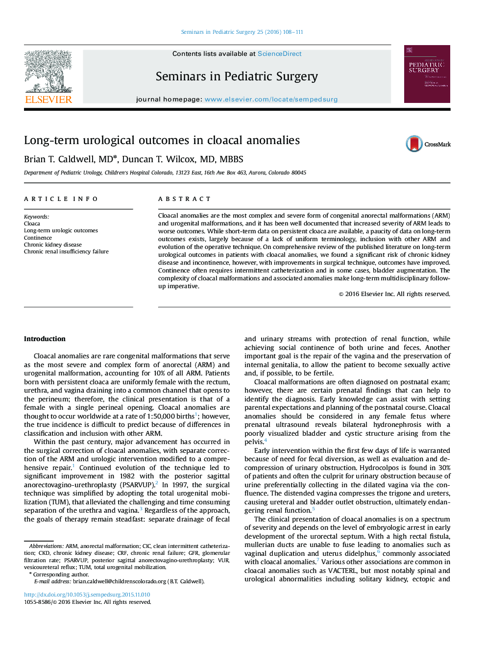 Long-term urological outcomes in cloacal anomalies