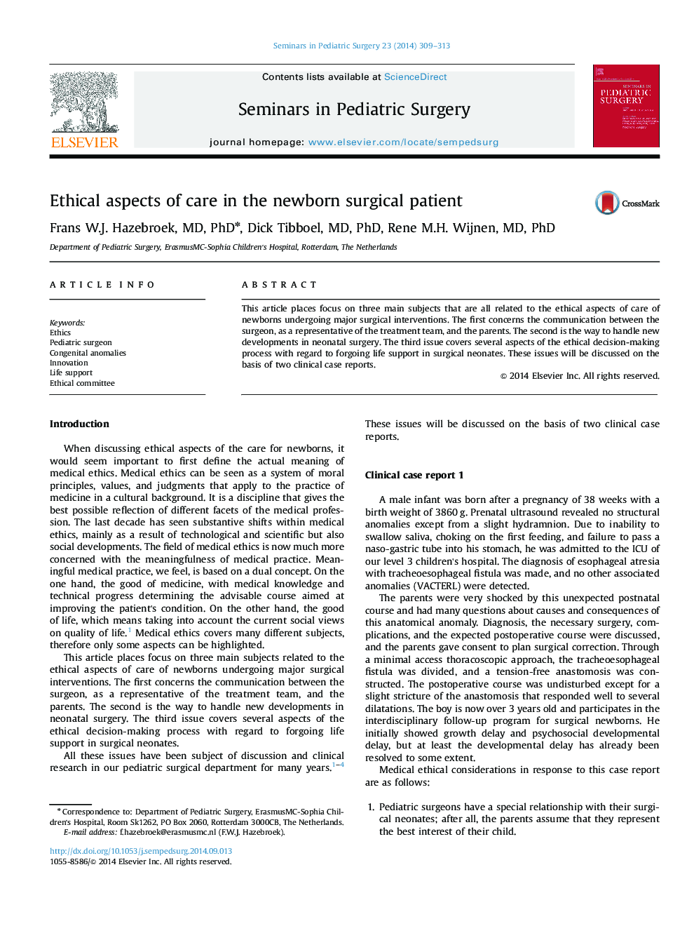 Ethical aspects of care in the newborn surgical patient