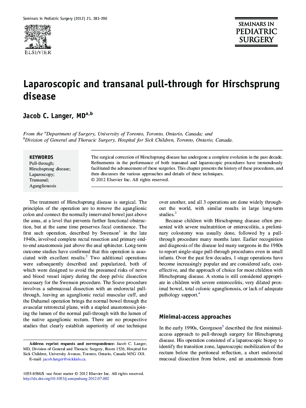 Laparoscopic and transanal pull-through for Hirschsprung disease