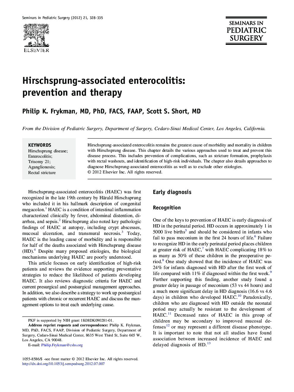 Hirschsprung-associated enterocolitis: prevention and therapy 