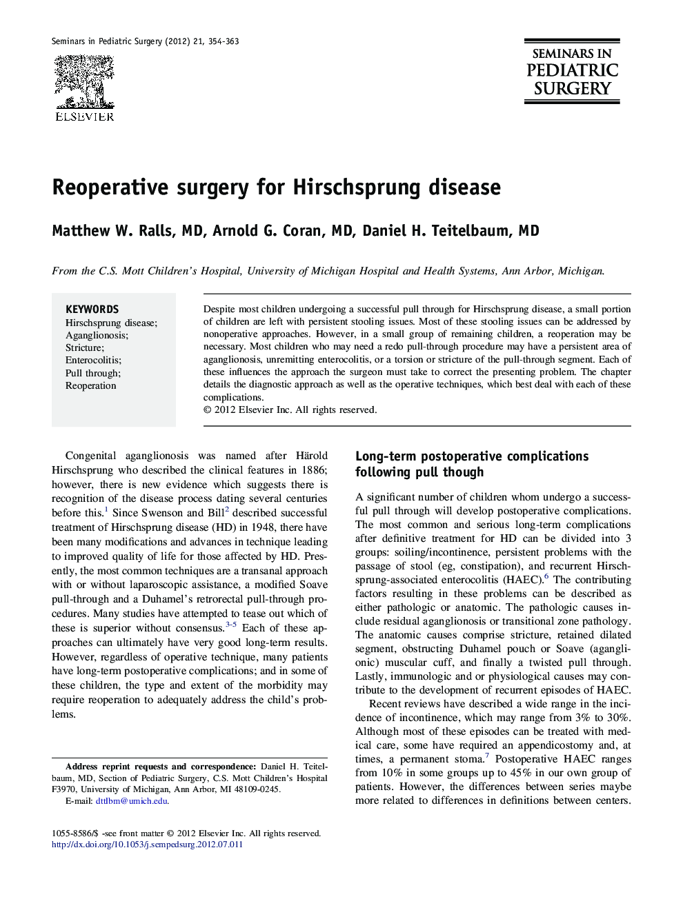 Reoperative surgery for Hirschsprung disease