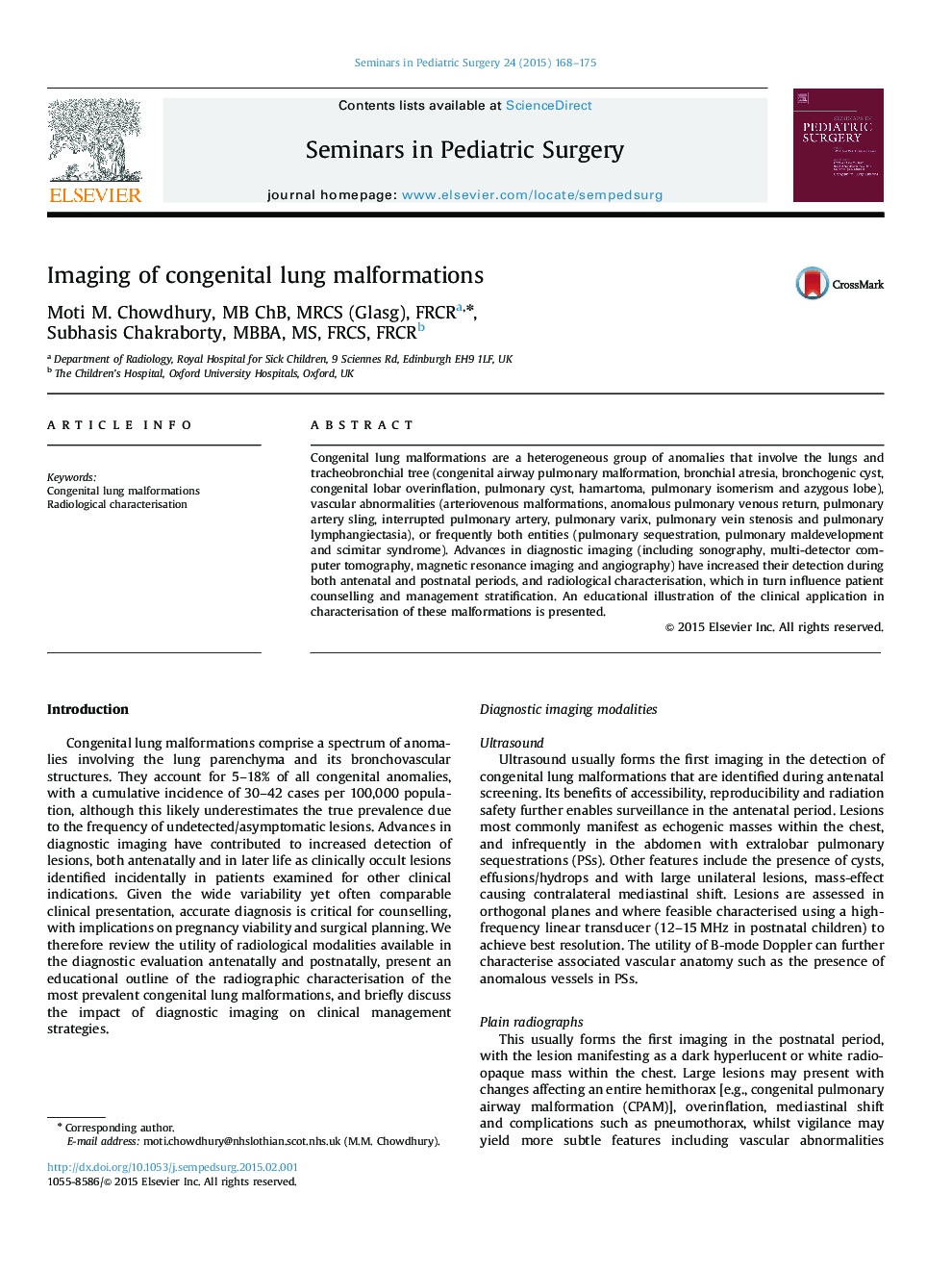 Imaging of congenital lung malformations