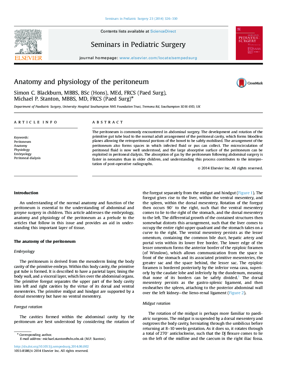 Anatomy and physiology of the peritoneum