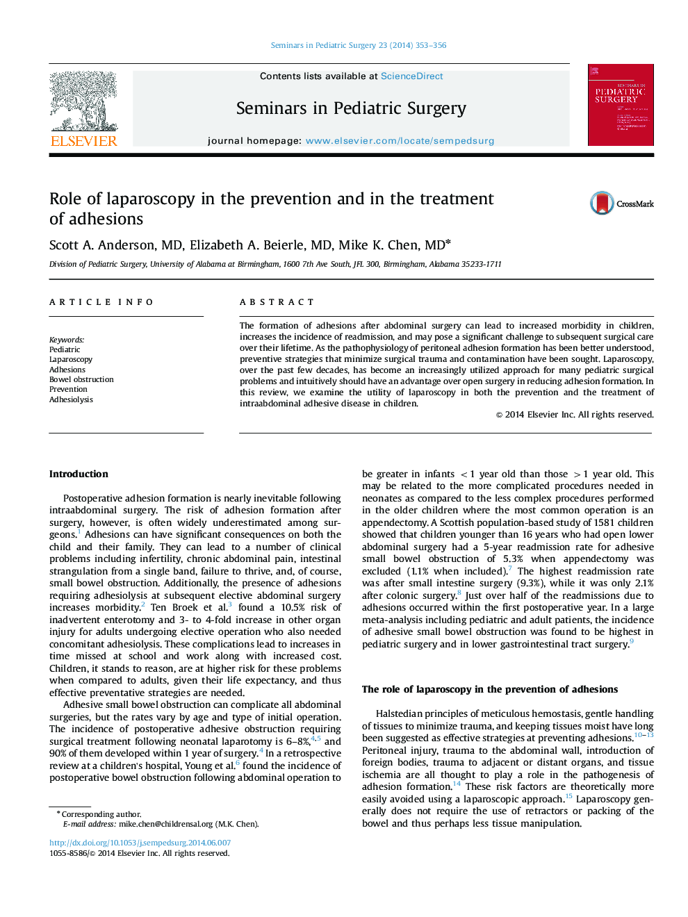 Role of laparoscopy in the prevention and in the treatment of adhesions