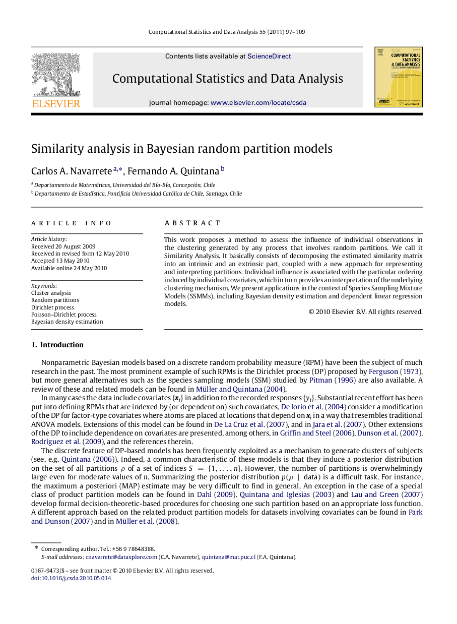 Similarity analysis in Bayesian random partition models