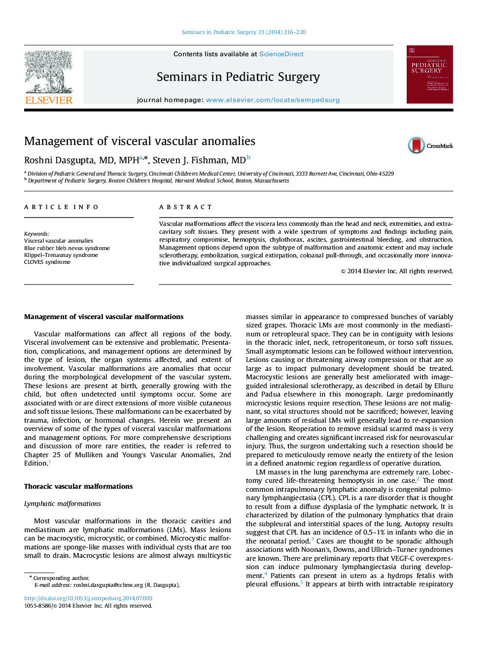 Management of visceral vascular anomalies