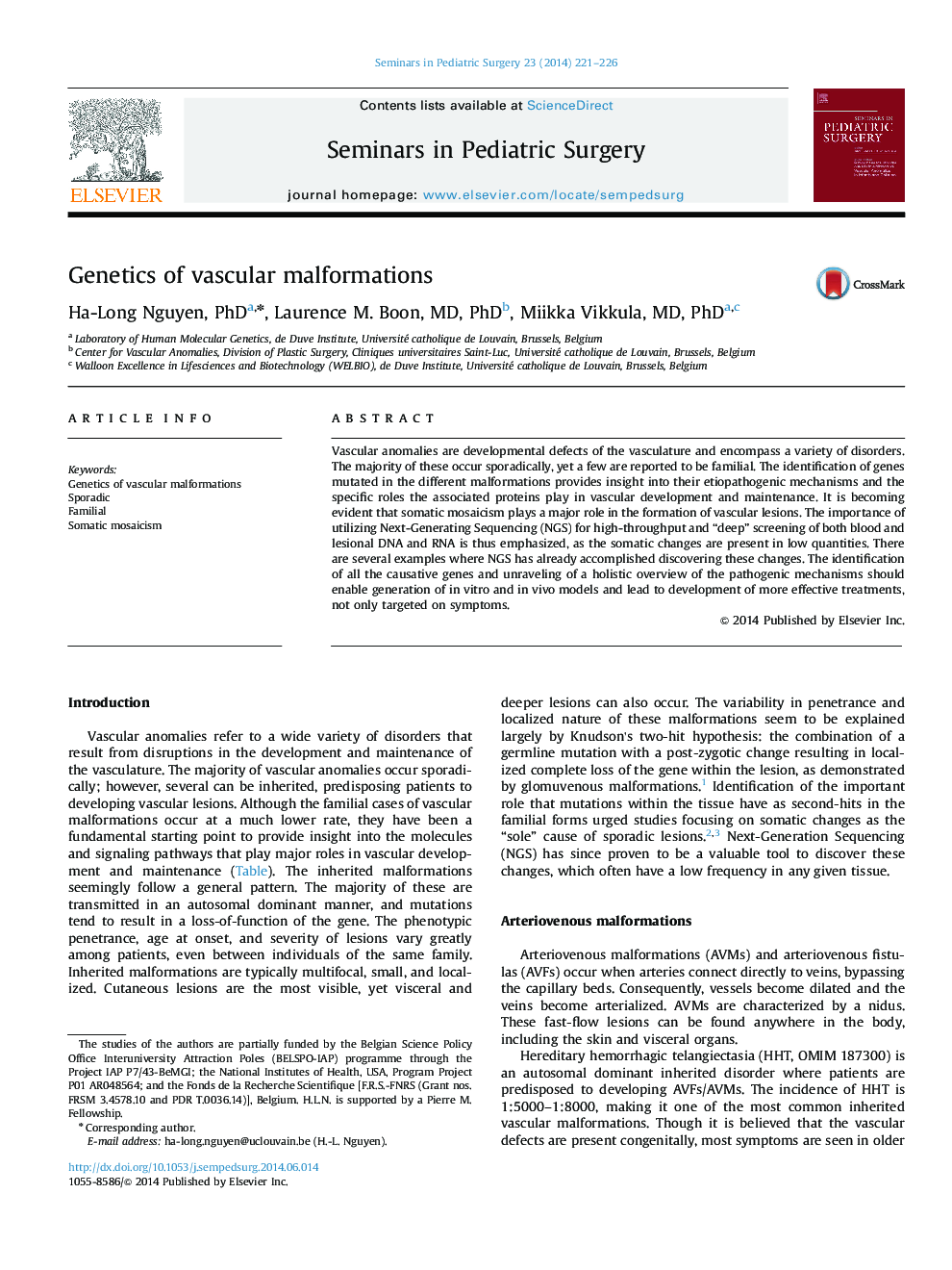 Genetics of vascular malformations 