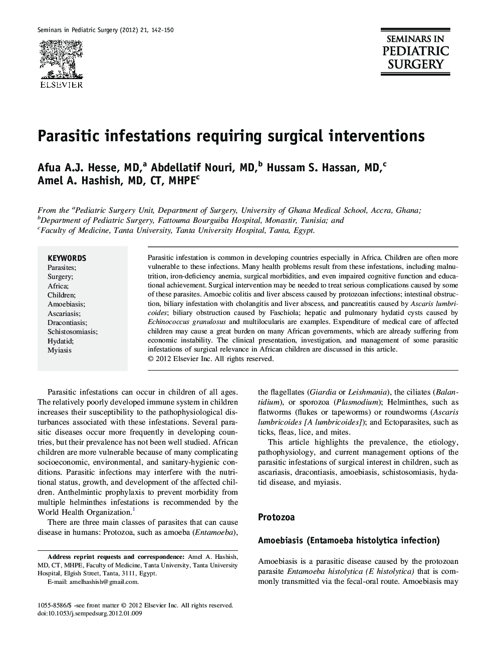Parasitic infestations requiring surgical interventions