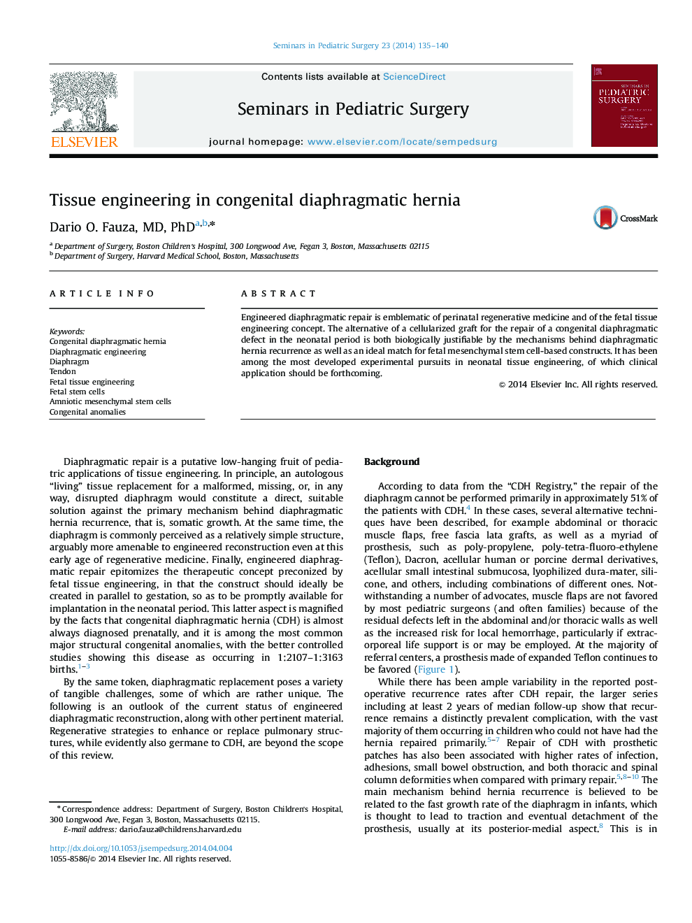 Tissue engineering in congenital diaphragmatic hernia