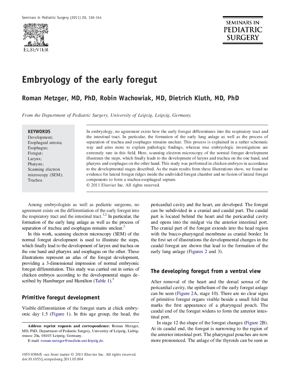 Embryology of the early foregut