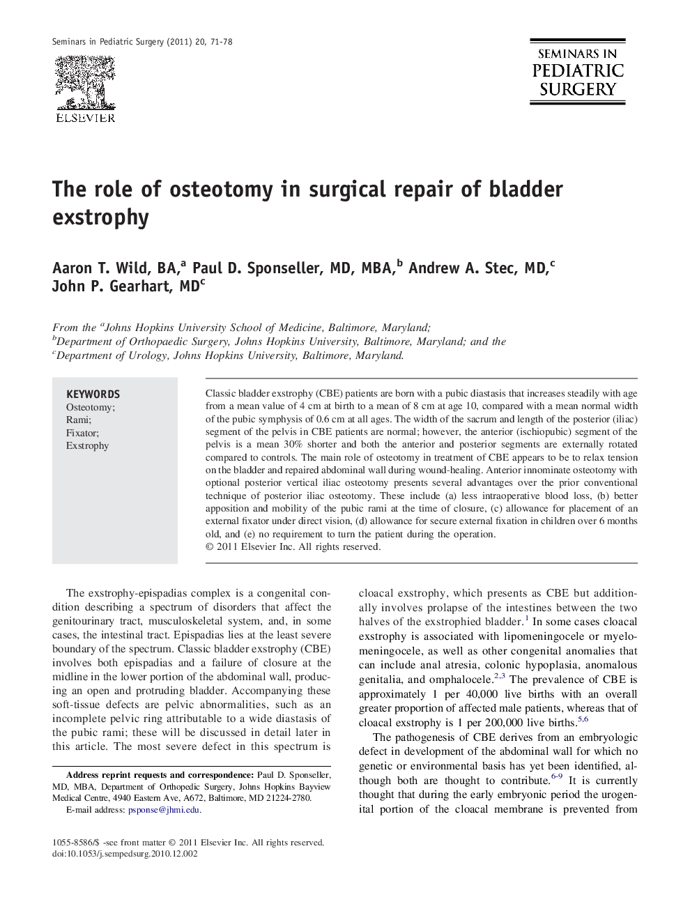 The role of osteotomy in surgical repair of bladder exstrophy