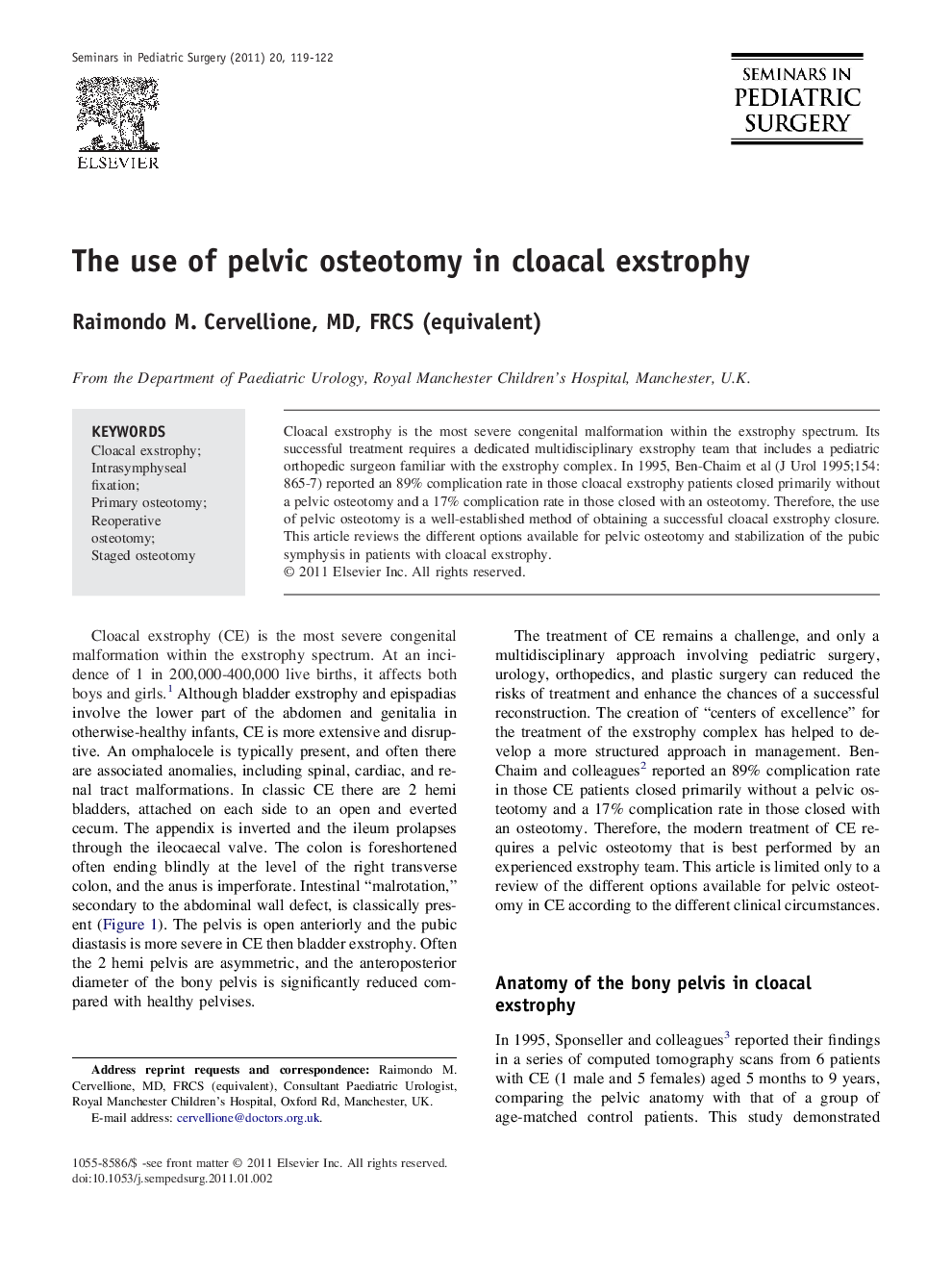 The use of pelvic osteotomy in cloacal exstrophy