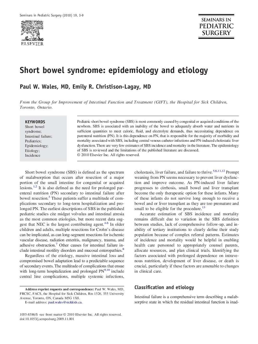 Short bowel syndrome: epidemiology and etiology