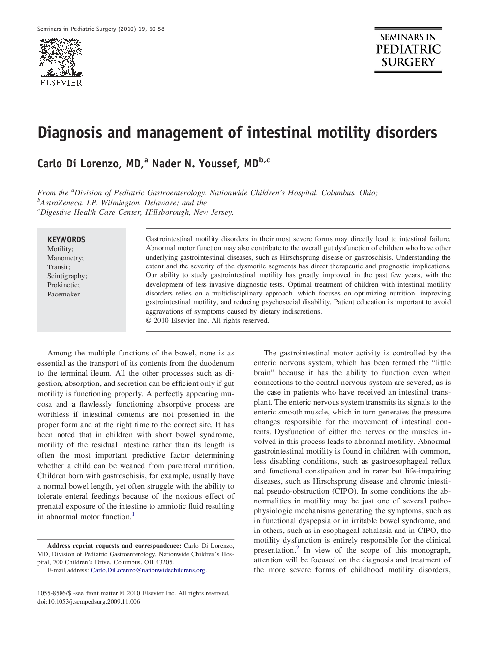 Diagnosis and management of intestinal motility disorders