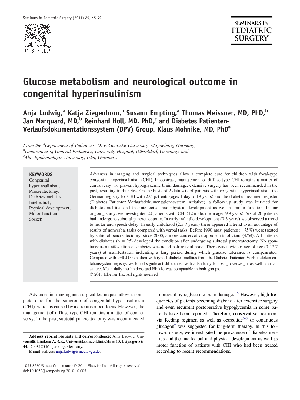 Glucose metabolism and neurological outcome in congenital hyperinsulinism