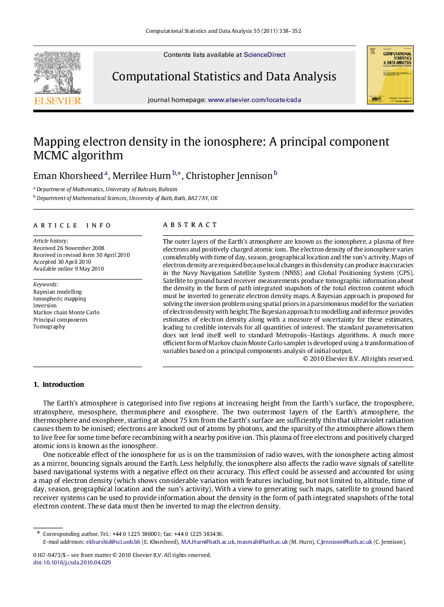 Mapping electron density in the ionosphere: A principal component MCMC algorithm