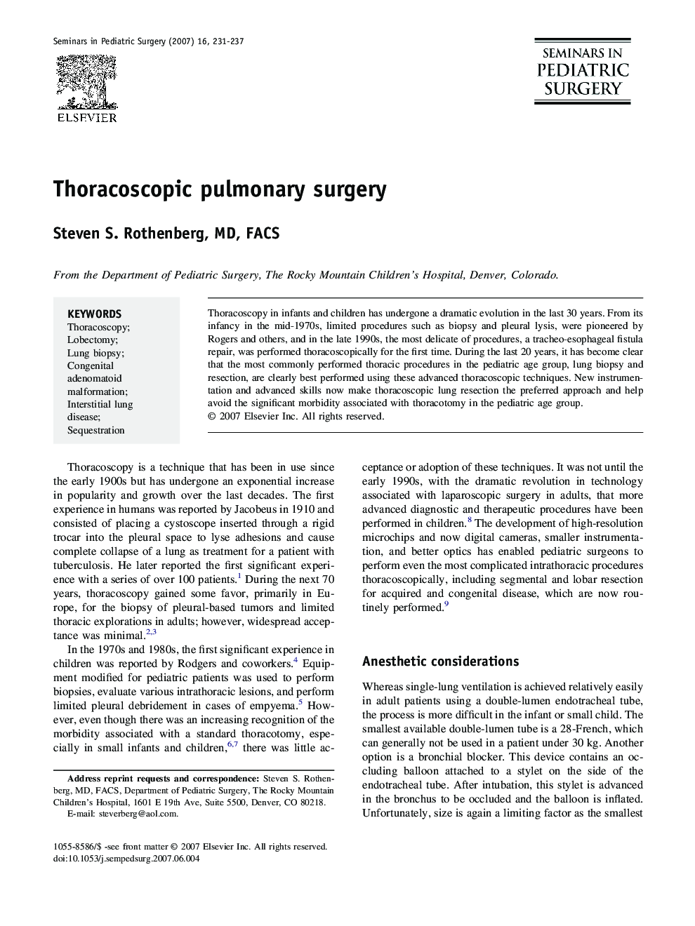 Thoracoscopic pulmonary surgery