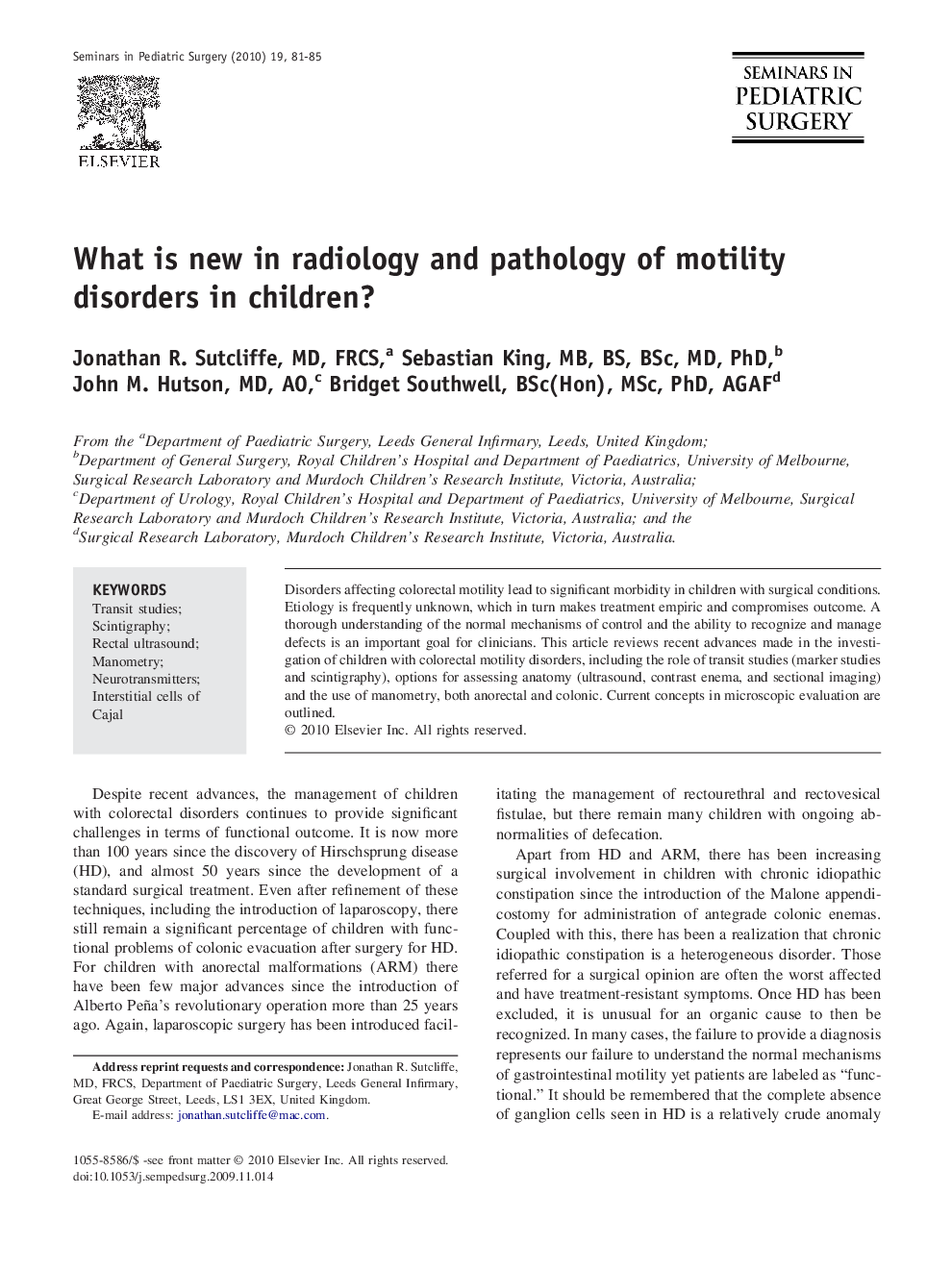 What is new in radiology and pathology of motility disorders in children?