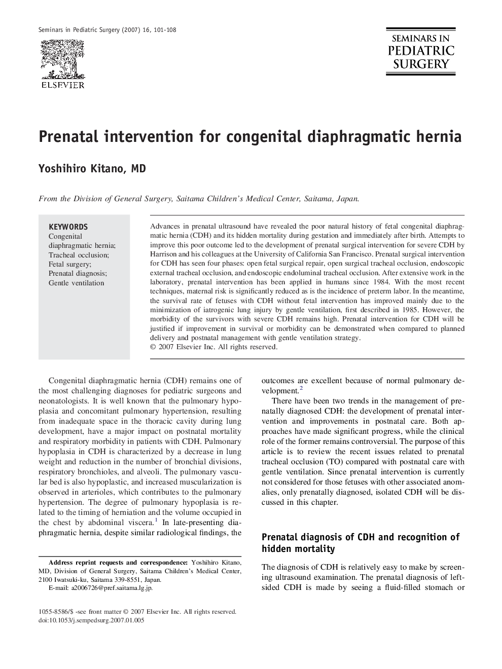 Prenatal intervention for congenital diaphragmatic hernia