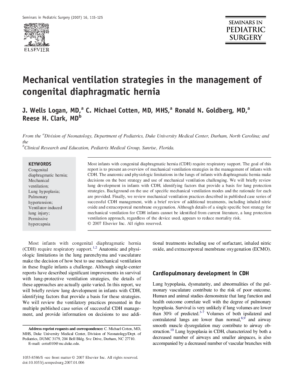 Mechanical ventilation strategies in the management of congenital diaphragmatic hernia