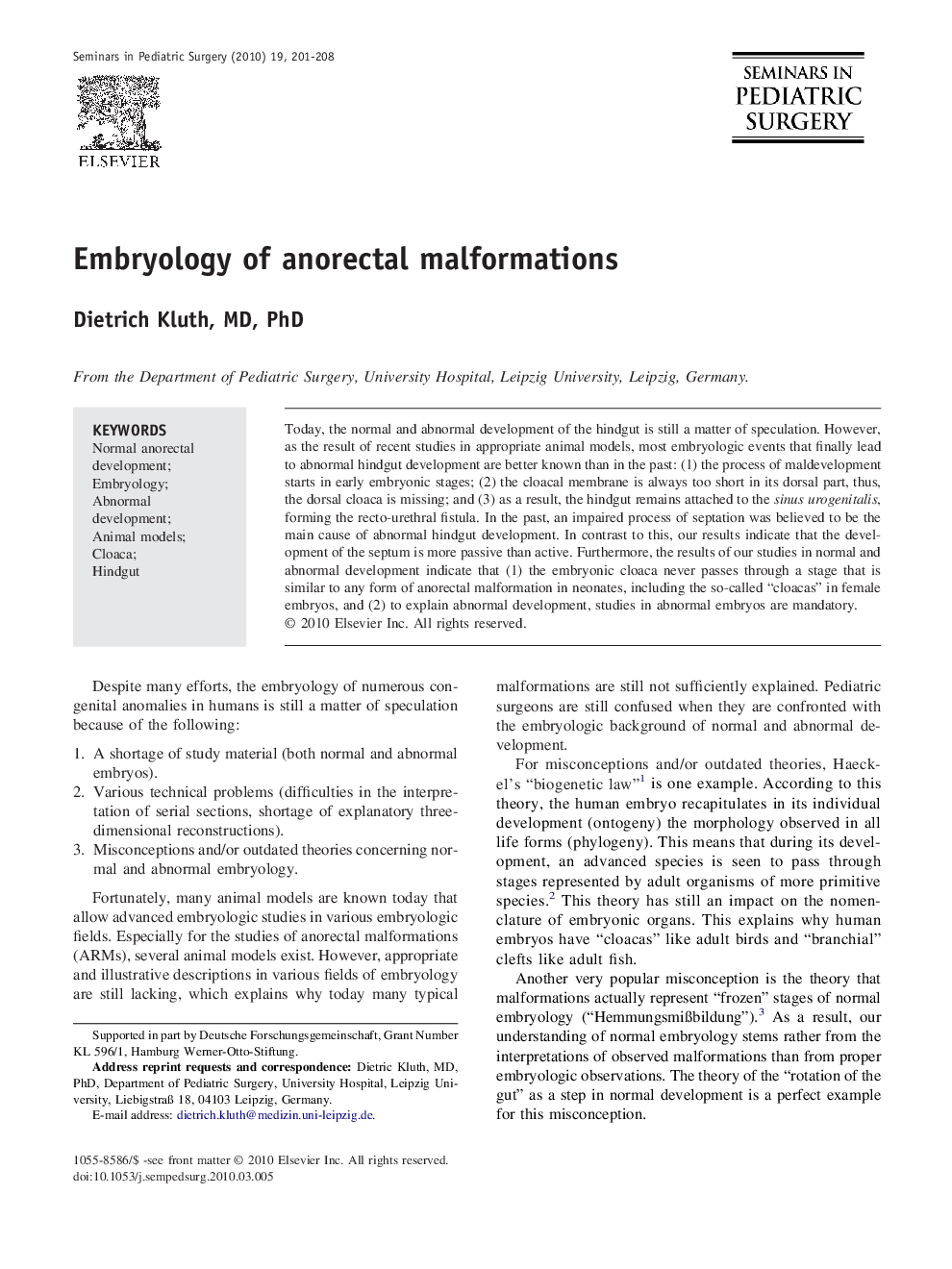 عکس صفحه اول مقاله: Embryology of anorectal malformations Embryology of anorectal malformations