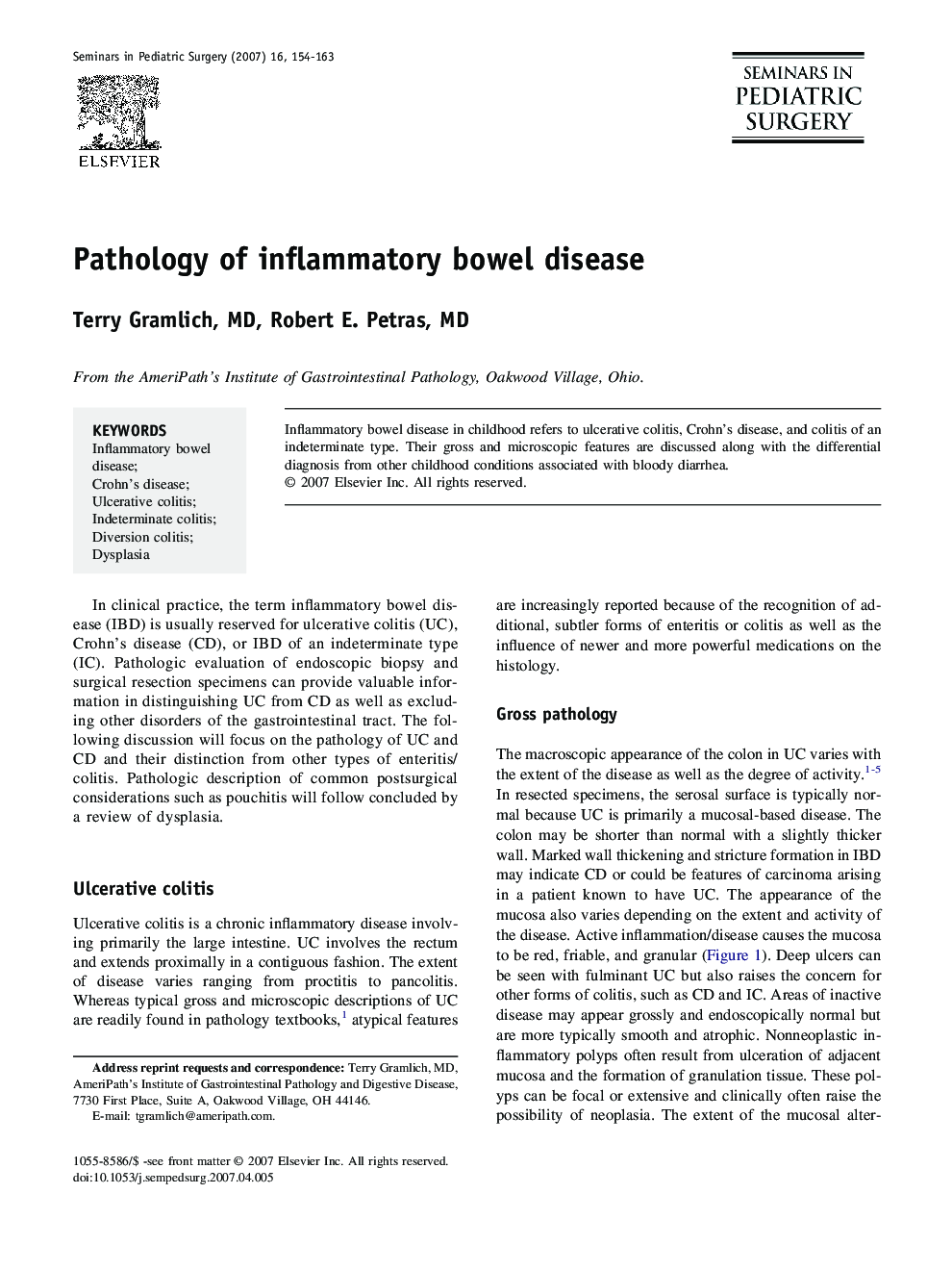 Pathology of inflammatory bowel disease