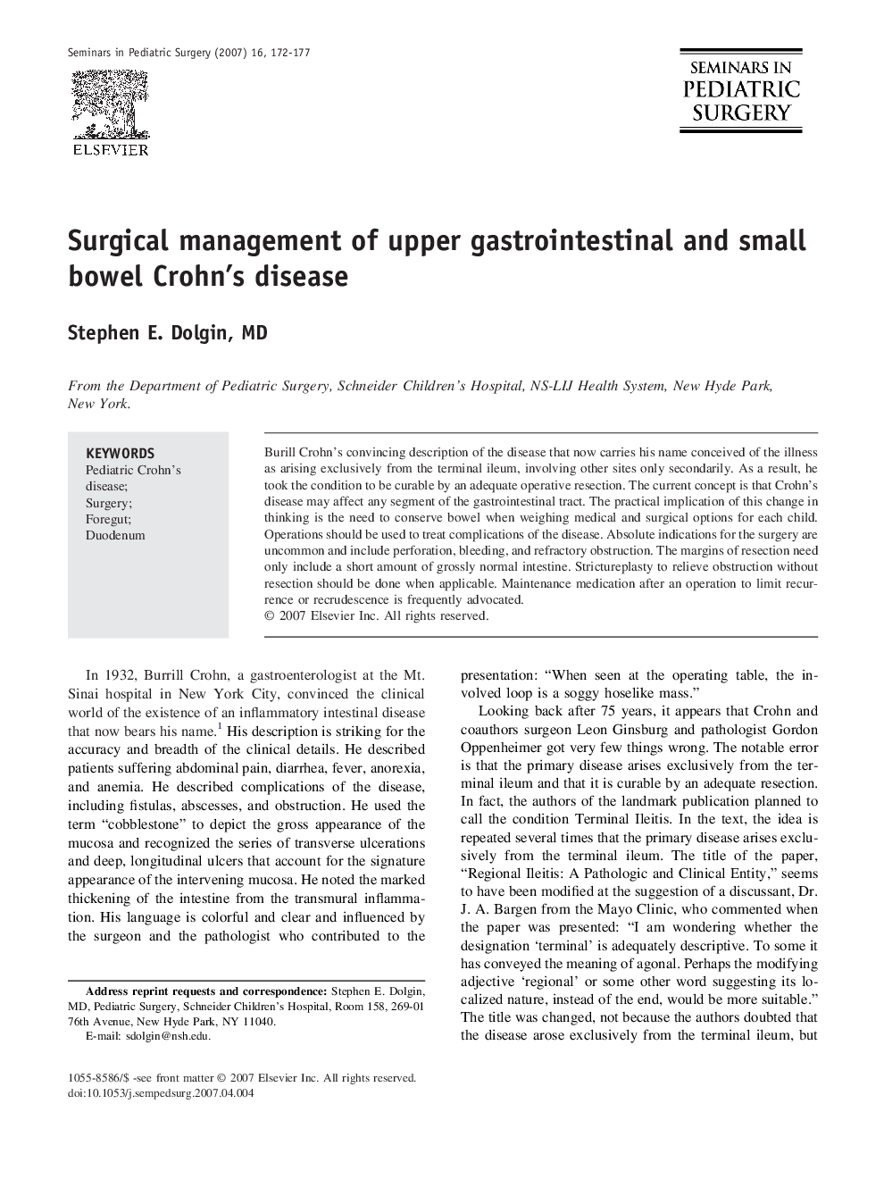 Surgical management of upper gastrointestinal and small bowel Crohn’s disease