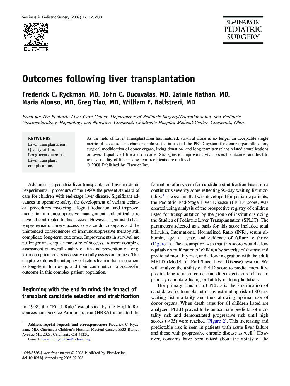Outcomes following liver transplantation
