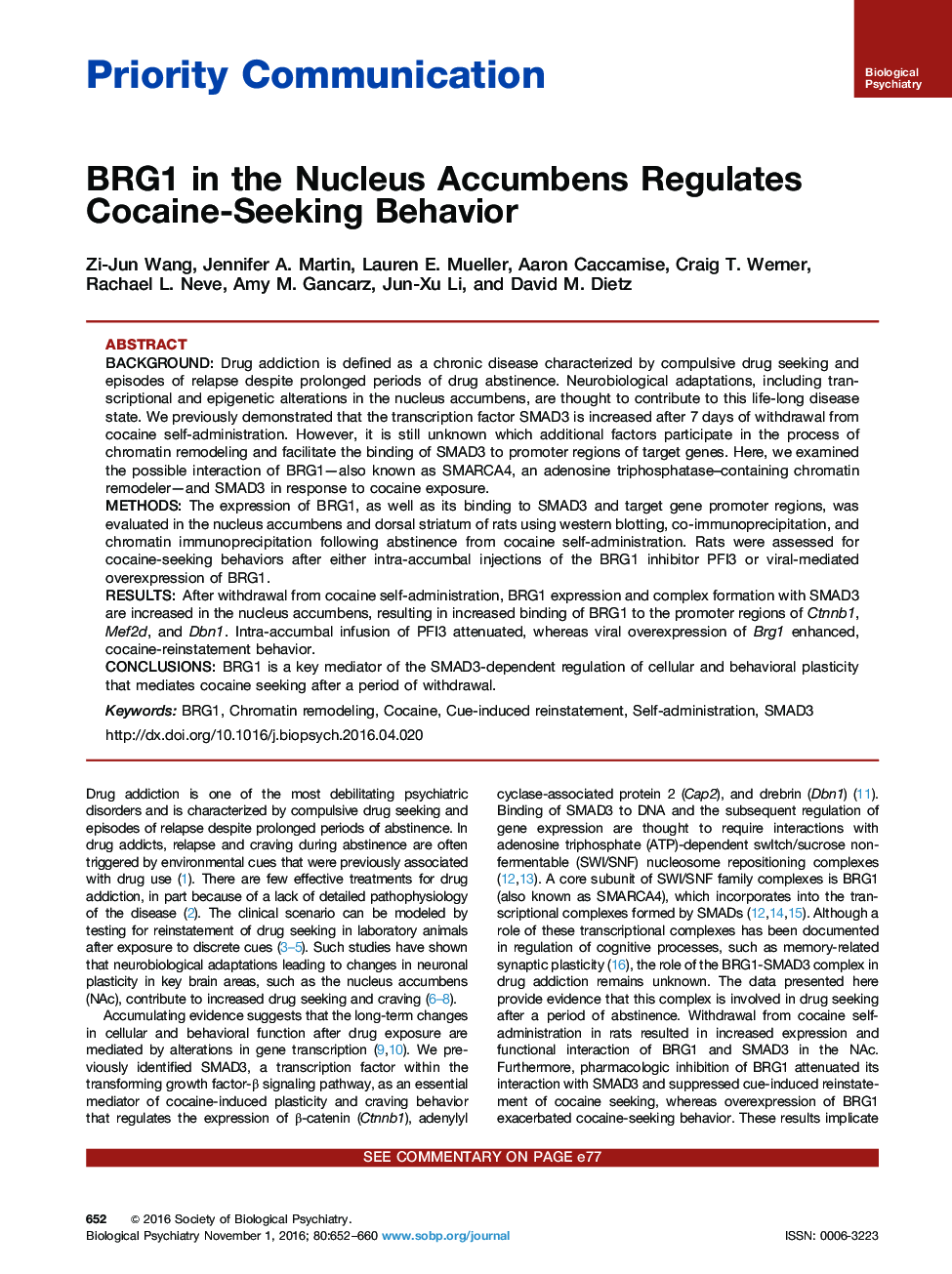 BRG1 in the Nucleus Accumbens Regulates Cocaine-Seeking Behavior