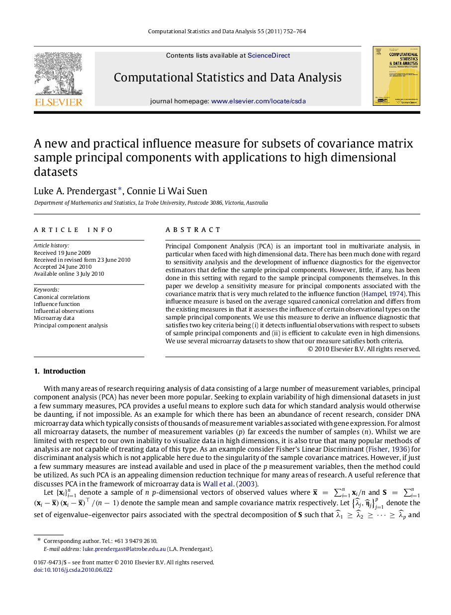 A new and practical influence measure for subsets of covariance matrix sample principal components with applications to high dimensional datasets