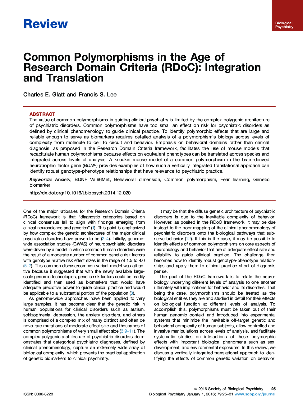 Common Polymorphisms in the Age of Research Domain Criteria (RDoC): Integration and Translation