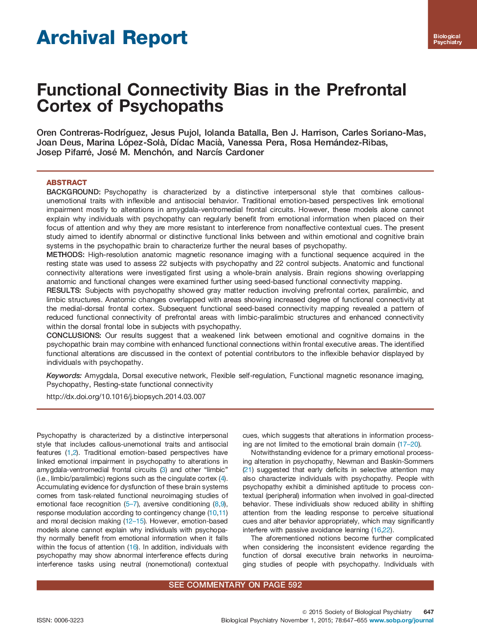 Functional Connectivity Bias in the Prefrontal Cortex of Psychopaths