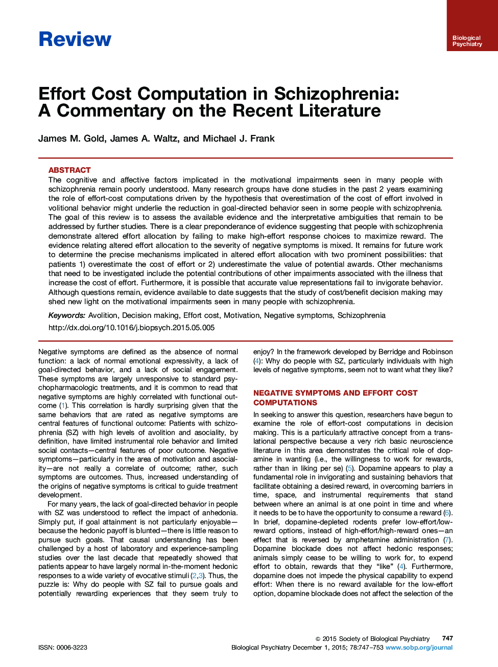 Effort Cost Computation in Schizophrenia: A Commentary on the Recent Literature