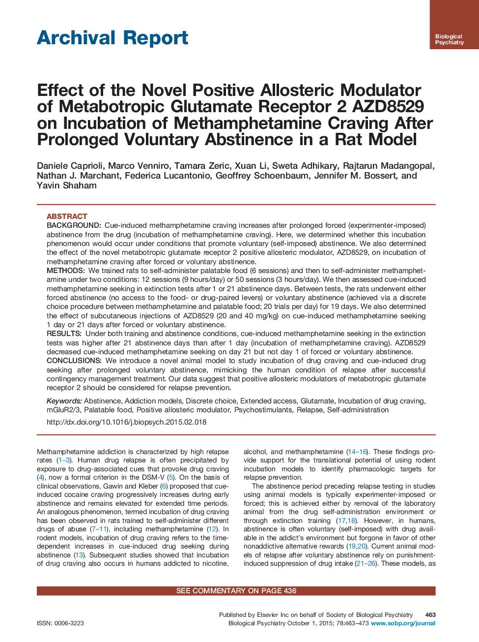 Effect of the Novel Positive Allosteric Modulator of Metabotropic Glutamate Receptor 2 AZD8529 on Incubation of Methamphetamine Craving After Prolonged Voluntary Abstinence in a Rat Model